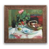 SGND K. ARTHUR "GERANIUM TABLESCAPE" OIL / CANVAS