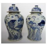 PR OF 19" TALL COVERED URNS W/ LIDS