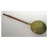 EARLY 19THC. BRASS BEDWARMER W/ TURNED HANDLE
