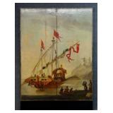 2 PANEL OIL ON CANVAS FOLDING SCREEN