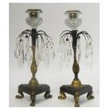 PR OF BRONZE & CRYSTAL CANDLESTICKS