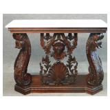 ROSEWOOD MARBLE TOP CONSOLE TABLE W/ FACE CRAVING