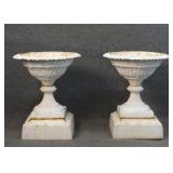 PR OF LATE 19THC. CURTAIN PATTERN GARDEN URNS ON