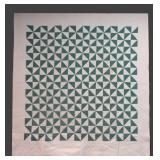 HAND STITCHED GREEN & WHITE PINWHEEL QUILT