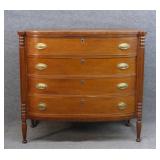 BOW FRONT SHERATON CHEST, ORIG BRASS & REEDED