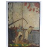 19THC. "RAISING THE FLAG" UNSGND OIL/ PANEL