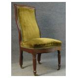 GREEN VELVET SLIPPER CHAIR,14" SEAT HGT X 17 1/2"W