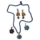 3 PENDANTS, 2 BLUE TOPAZ & 1 AMETHYST IN 14KT GOLD