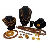 LARGE GROUP OF AMBER JEWELRY INC. NECKLACES, RINGS