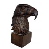CARVED MAHOGANY EAGLE HEAD, 11 3/4" TALL
