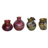 2 CHARLES LOTTON SIGNED ART GLASS VASES & 2 LOETZ