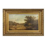 OIL / CANVAS, SGND  G. BASSETT "HARVESTING HAY"