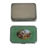 2 SILVER ENAMEL DECORATED HINGED LID BOXES