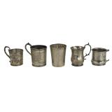 4 SILVER CUPS & 1 CAN, 1 STERLING THE OTHERS COIN