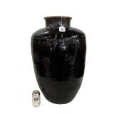 LARGE BROWN GLAZED POTTERY POT, 30" TALL X 20" W