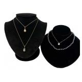 3 PEARL PENDANTS & 1 -17" STAND  OF JAPANESE AKOYA
