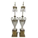 PR OF CUT CRYSTAL FRENCH EMPIRE STYLE URN LAMPS