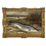 O/C, G. FORSTER, 1885,  "FISH ON THE RIVER BANK"