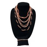 6 CORAL NECKLACES & CORAL BRACELET SOME W/ GOLD