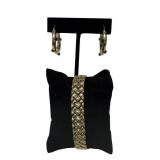 GOLD 7" LINK BRACELET & PR OF GOLD HOOP EARRINGS