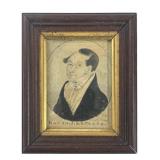 MINIATURE 19THC. WATERCOLOR & INK PORTRAIT
