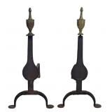 PR OF KNIFE BLADE ANDIRONS W/ URN FINIALS & PENNY