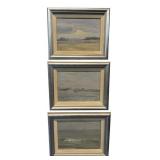 OIL / BOARD 3 SEASCAPES BY  IDA PULOS LATHROP,