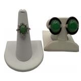 14 KT GOLD, JADE & DIAMOND RING & PR OF 14KT JADE