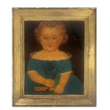 OIL / BOARD 19THC. PORTRIAT  "BOY WITH HAMMER"