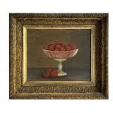 19THC. OIL / BOARD COMPOTE W/ STRAWBERRIES