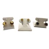 3 PR 14KT GOLD EARRINGS W/ DIAMONDS, 1 GARNET, 1