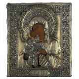 18THC. RUSSIAN ICON ON PANEL WITH LATER RIZA
