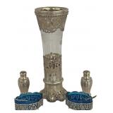 .800 FINE SILV. & CRYSTAL FLOWER VASE, PR  PEPPER