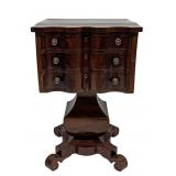 SERPENTINE FRONT MAHOGANY 3 DRAWER WORK TABLE W/
