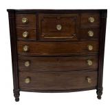 AMERICAN BOW FRONT TALL CHEST, UNUSUAL DRAWER