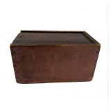 19THC. SLIDING LID CANDLE BOX IN MULBERRY PAINT