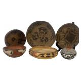 ZIA PUEBLO POT, ACOMA SEED JAR, HOPI BOWL, PIMA