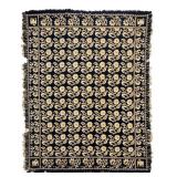 BLUE & WHITE JACQUARD COVERLET W/ EAGLE CORNER
