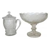 EARLY FLINT GLASS COMPOTE & COVERED TANKARD