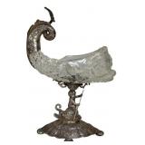 .800 FINE SILVER & CRYSTAL SWEET MEAT COMPOTE 9" T