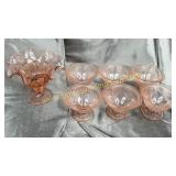 6 pink depression sherbets (1has chips)  and