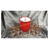 Holiday ice bucket and 8 tumblers
