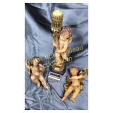 3pc candle stand and wall hanging cherubs