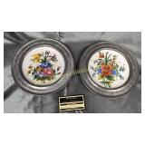 Handpainted pottery in pewter frames