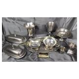 Group of pewter ware-butter dishes, goblets,