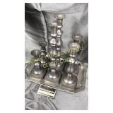 Pewter candle stands 3 pair and tray