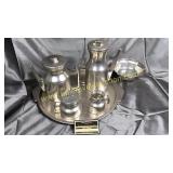 Pewter tea service with extra bowl