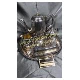 Silverplate tea service with butter dish