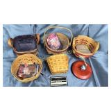 5 small longaberger baskets with mismatched lid
