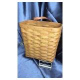 2002 longaberger wall hanging basket with leather